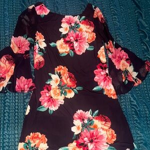 Jessica Howard Ruffled Pink and Orange 3/4 Sleeve Shift Dress